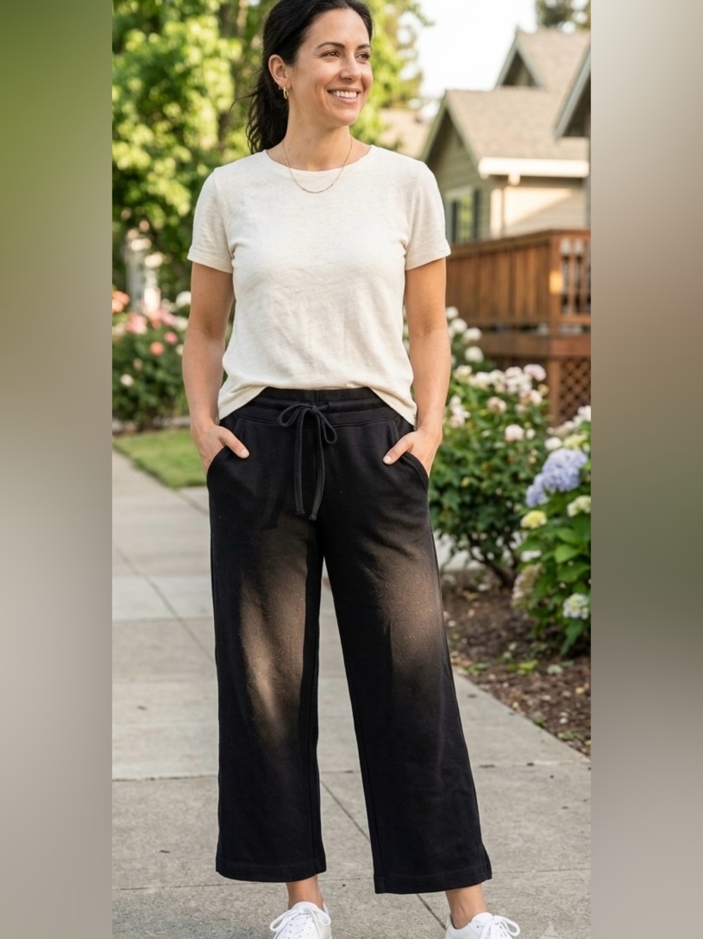 32 Degrees Cool Black Wide Leg Crop Pants Sweatpants Size XS Drawstring Pockets